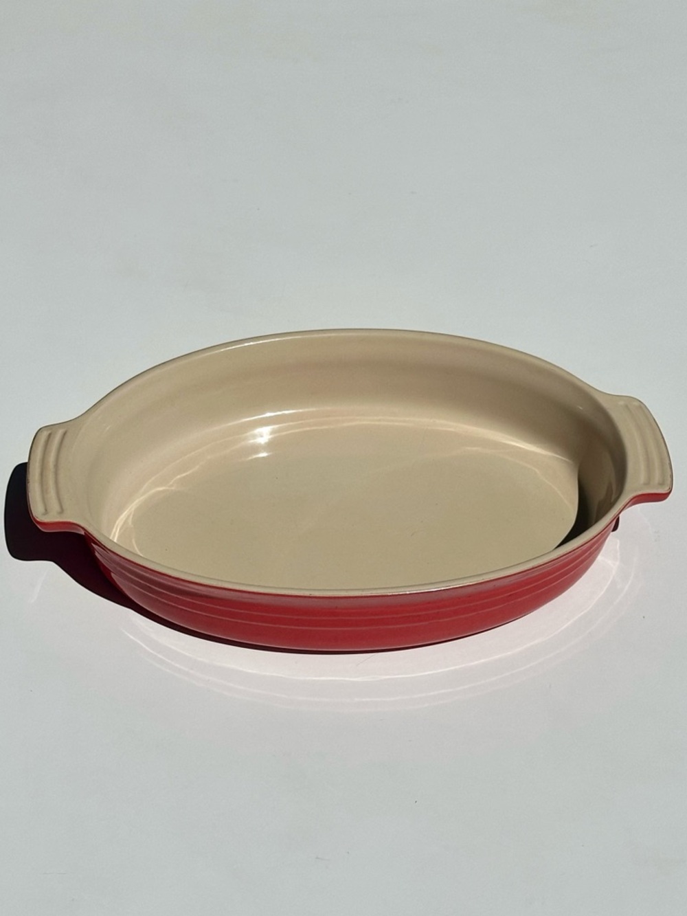 Le Creuset 13-20 Stoneware Big Oval Gratin Baking Dish Red Exterior Cream inside